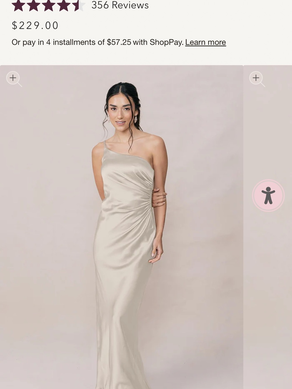 Revelry Jade Satin Soft Champagne bridesmaid dress